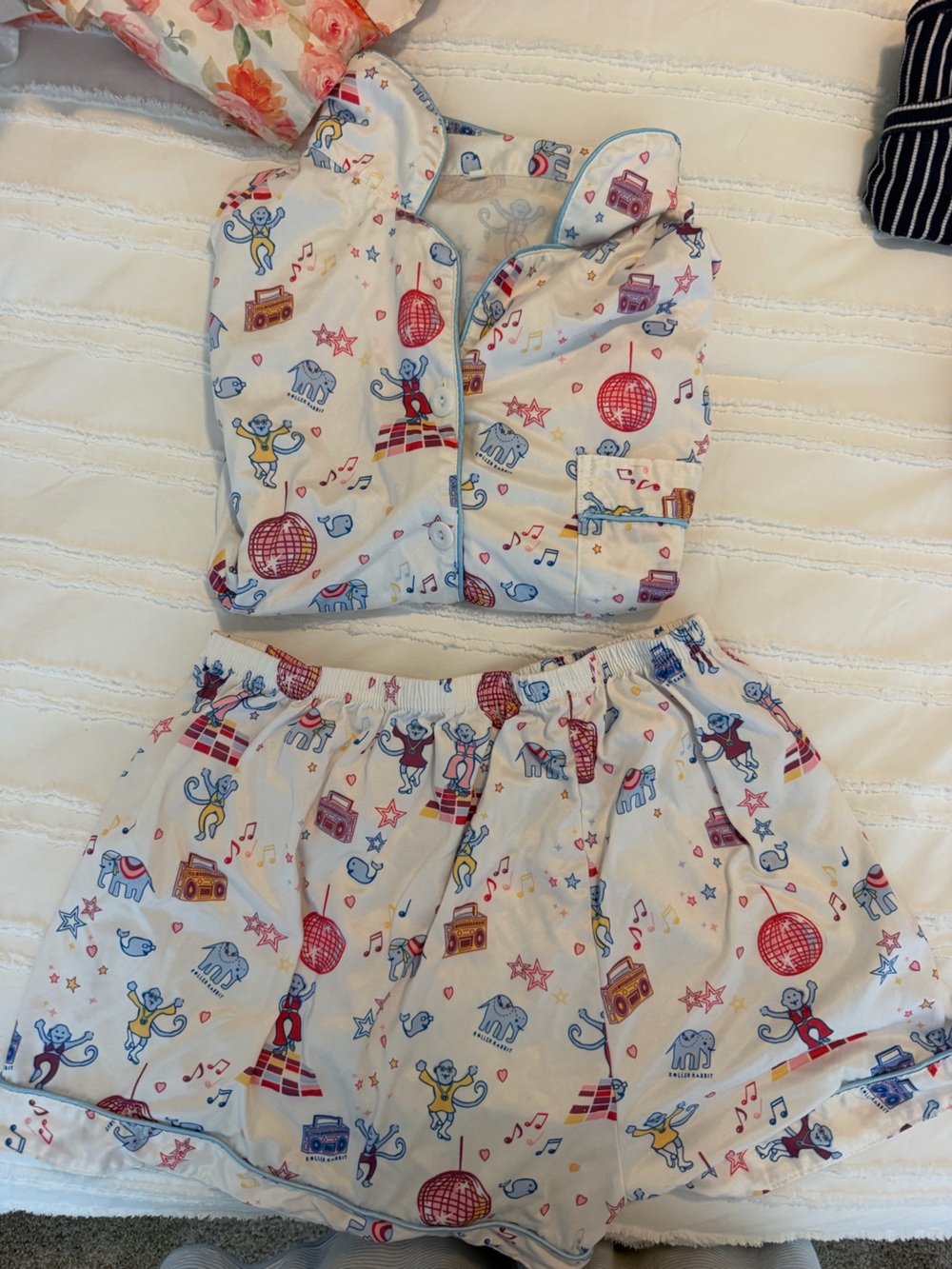 Pajama Set - White with Red, Blue & Yellow Music Print